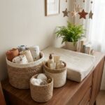 Set de 3 cestas de mimbre natural y blanco - Imagen 2