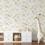 Papel pintado infantil Safari beige y mostaza - Imagen 2