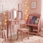 Tocador y taburete infantil rosa - Imagen 4