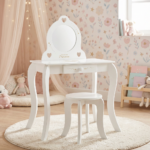 Tocador y taburete infantil blanco