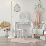 Tocador y taburete infantil blanco - Imagen 3