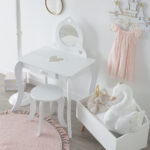 Tocador y taburete infantil blanco - Imagen 5