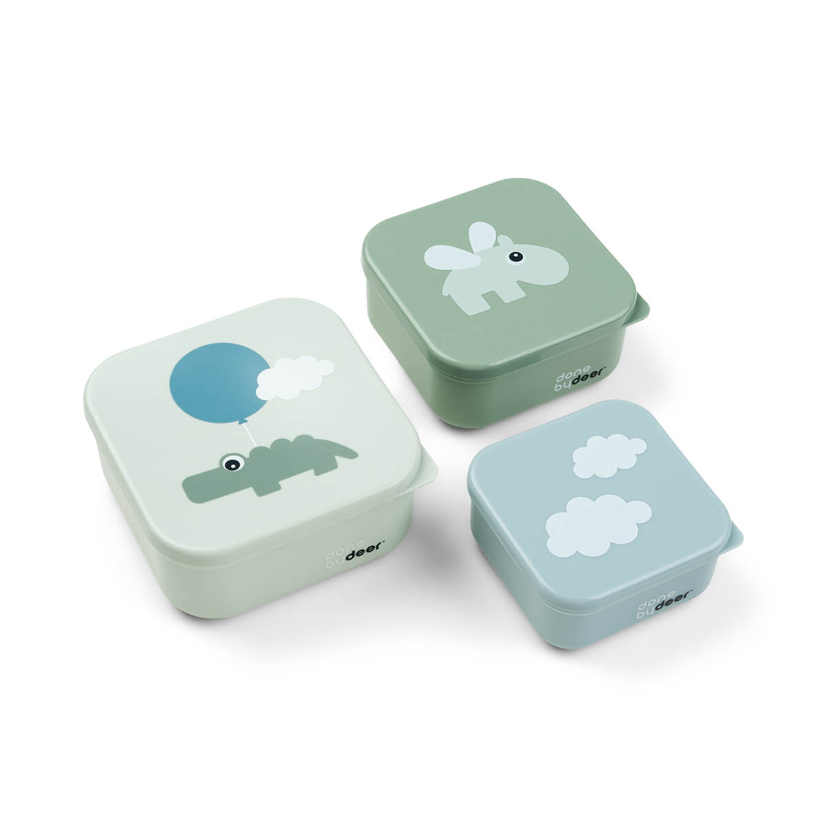 1236403 Set de 3 cajitas para alimentos Happy Clouds verde - Imagen 1