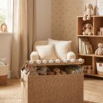 Cubo infantil para juguetes con pompones - Imagen 3