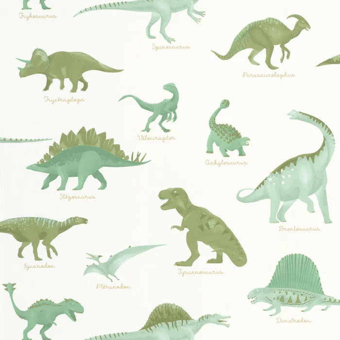 105707100 Papel pintado Les Mini Mondes - Jurasic Verde Kaki - Imagen 1