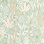 Papel pintado Les Mini Mondes - Hierbas Florales Verde Amande