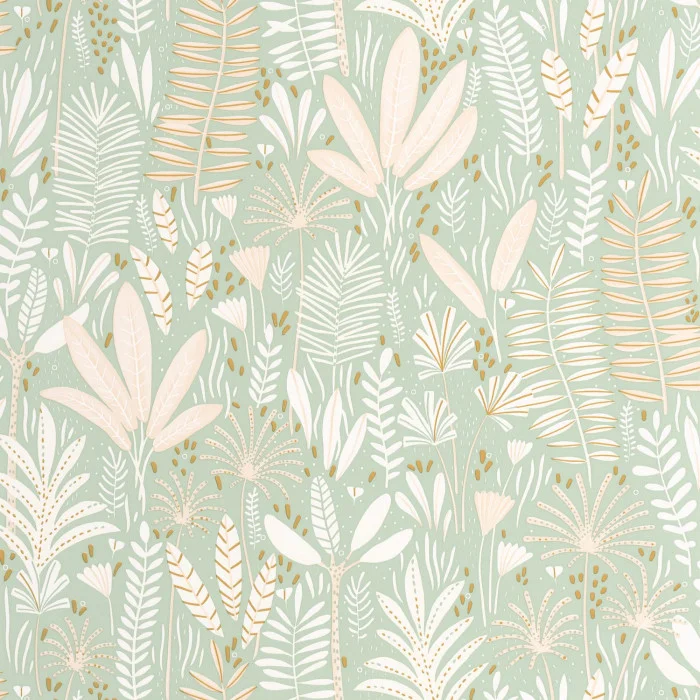 105727010 Papel pintado Les Mini Mondes - Hierbas Florales Verde Amande - Imagen 1