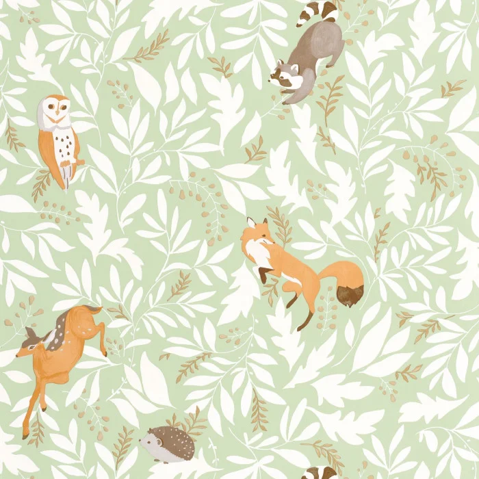 105747000 Papel pintado Les Mini Mondes - Bosque Verde Amande - Imagen 1