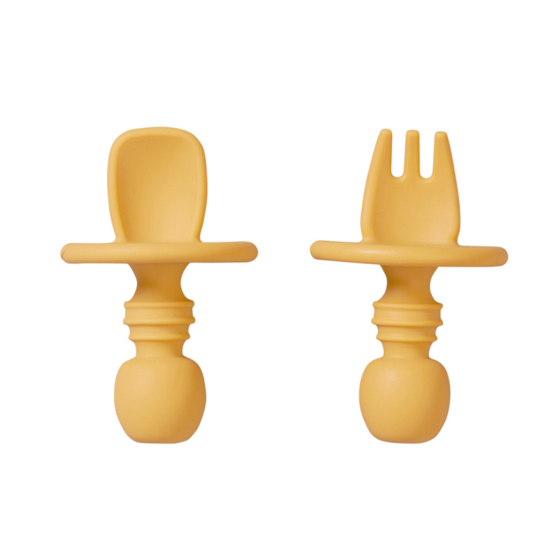 Cubiertos para bebe Saro Cubiertos de iniciación antiahogo Mustard - Imagen 1