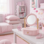 Tocador infantil rosa con espejo - Imagen 2