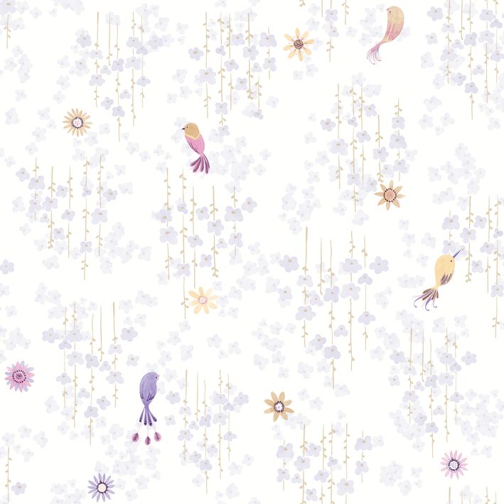 CASADECO_200785775 Papel pintado Érase una vez Tropical Birds Parme - Imagen 1