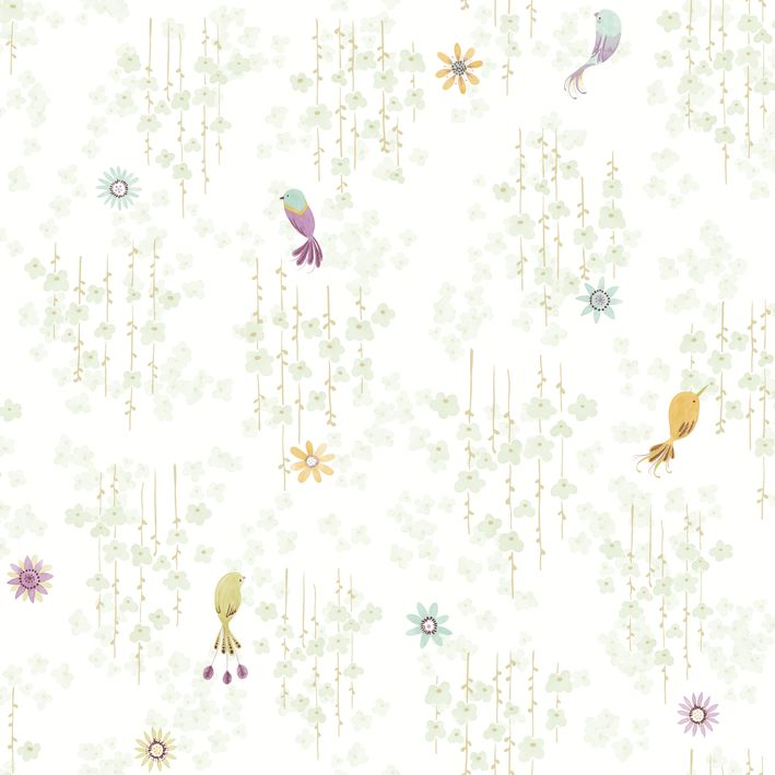 CASADECO_200787117 Papel pintado Érase una vez Tropical Birds Vert amande - Imagen 1