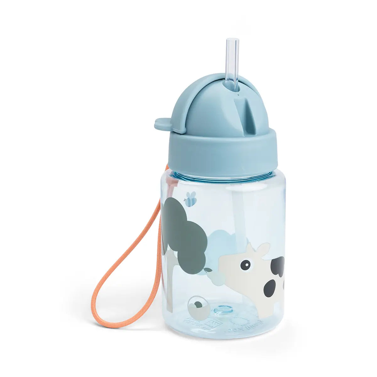 Straw-bottle-Tiny-farm-Blue-Front-2-PS Botella infantil con caña 280 ml. Tiny Farm Azul - Imagen 1