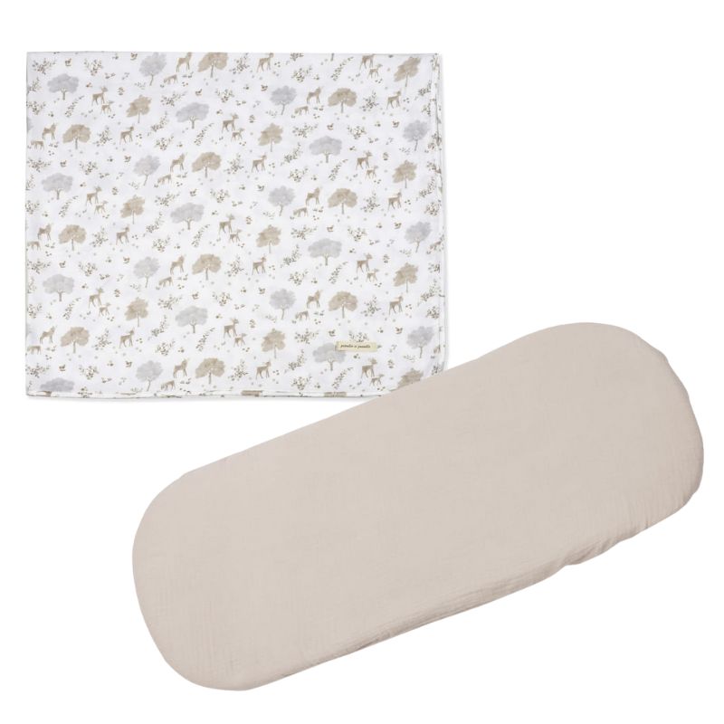 Diseño sin título Set de Sábana bajera ajustable para capazo + muselina Nara - Imagen 1
