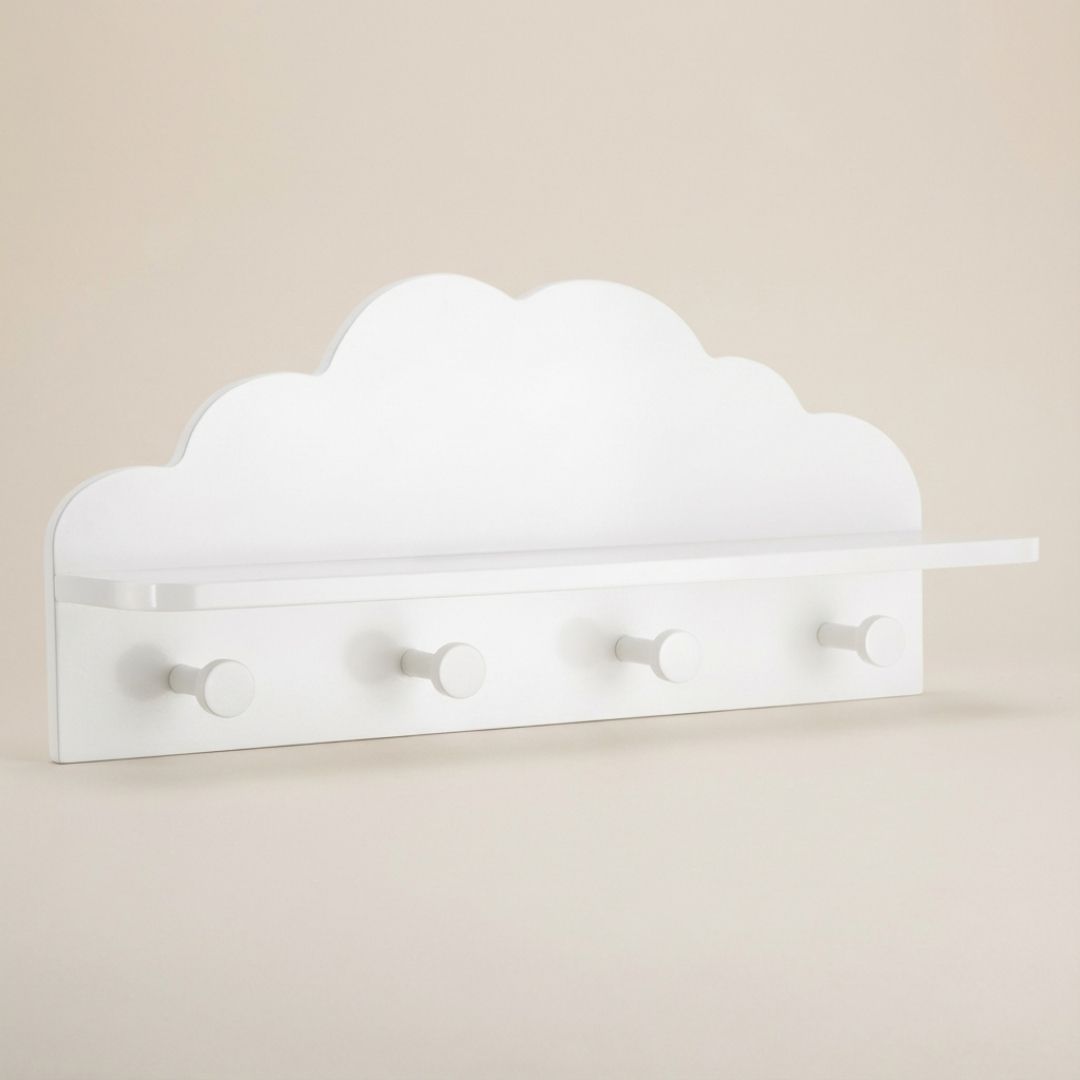 Diseño sin título (2) Estantería infantil con 4 colgadores nube blanco - Imagen 1