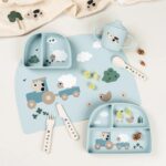 Plato con dos compartimentos Tiny Farm azul - Imagen 3