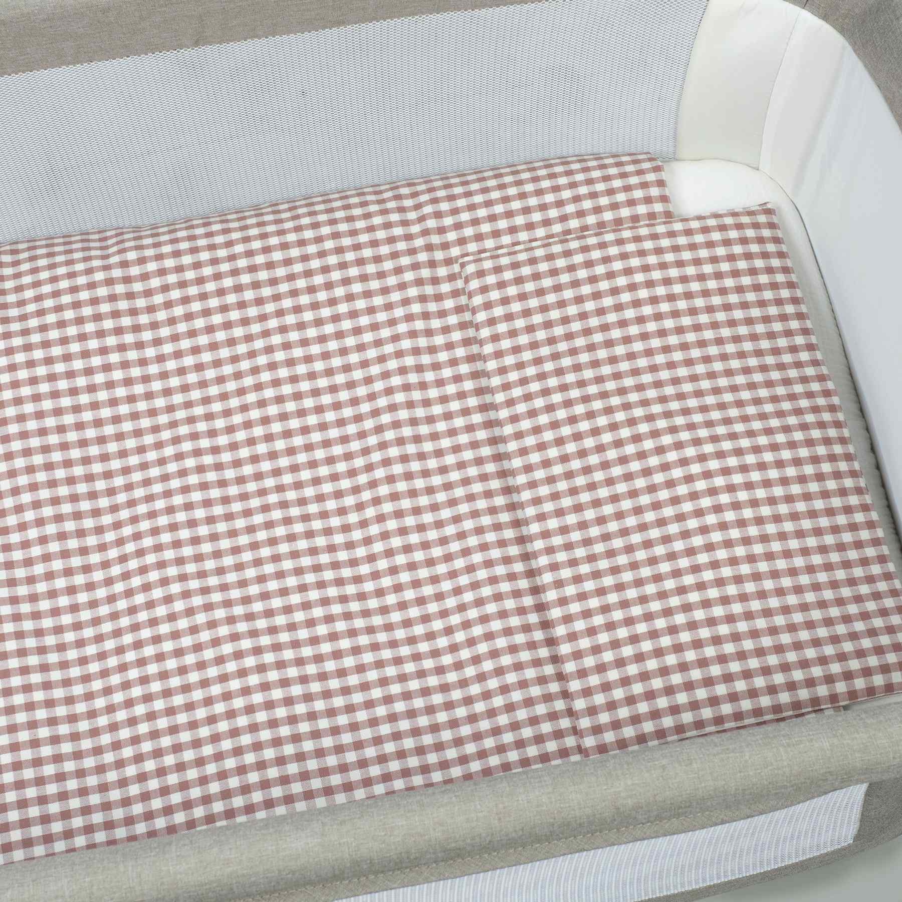 1120800732_b Edredón+bajera+almohada minicuna 90x50cm Praliné Vichy/rayas moka - Imagen 1