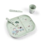 Vajilla infantil con ventosa Tiny Farm verde