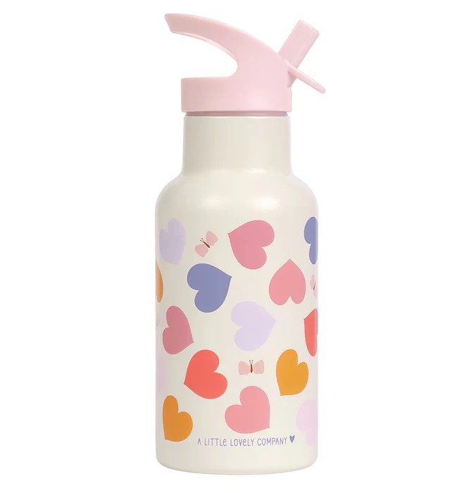 imgi_119_DBSSHE98-LR-3-Stainless-steel-drink-bottle-Hearts Botella Infantil de Acero Inoxidable Corazones - A Little Lovely Company - Imagen 1