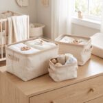 Pack de 3 cestas de almacenaje rayas beige