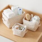 Pack de 3 cestas de almacenaje Crudo con hojas verdes