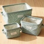 Pack de 3 cestas de almacenaje Verde con hojas blancas - Imagen 3