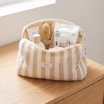 Neceser de Algodón Beige con rayas anchas pequeño