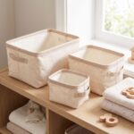 Pack de 3 cestas de almacenaje rayas beige - Imagen 3