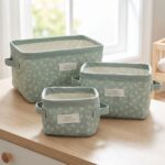 Pack de 3 cestas de almacenaje Verde con hojas blancas - Imagen 4