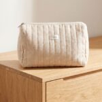 Neceser de Algodón Beige con rayas finas