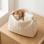 Neceser de Algodón Beige con rayas finas pequeño