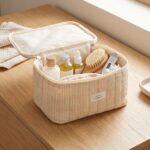 Neceser de Algodón Vanity Beige con rayas finas