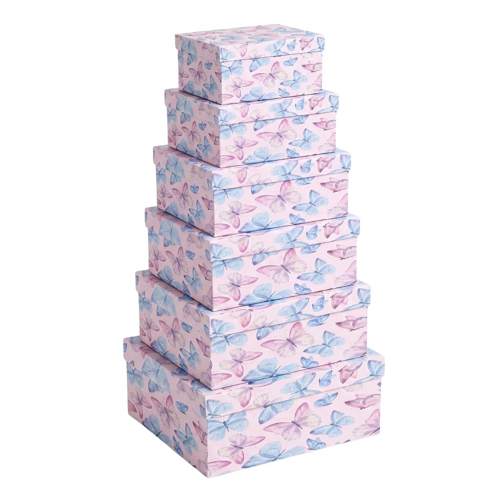 10 Pack de 6 Cajas de Cartón para Almacenaje Butterflies Azul - Imagen 1