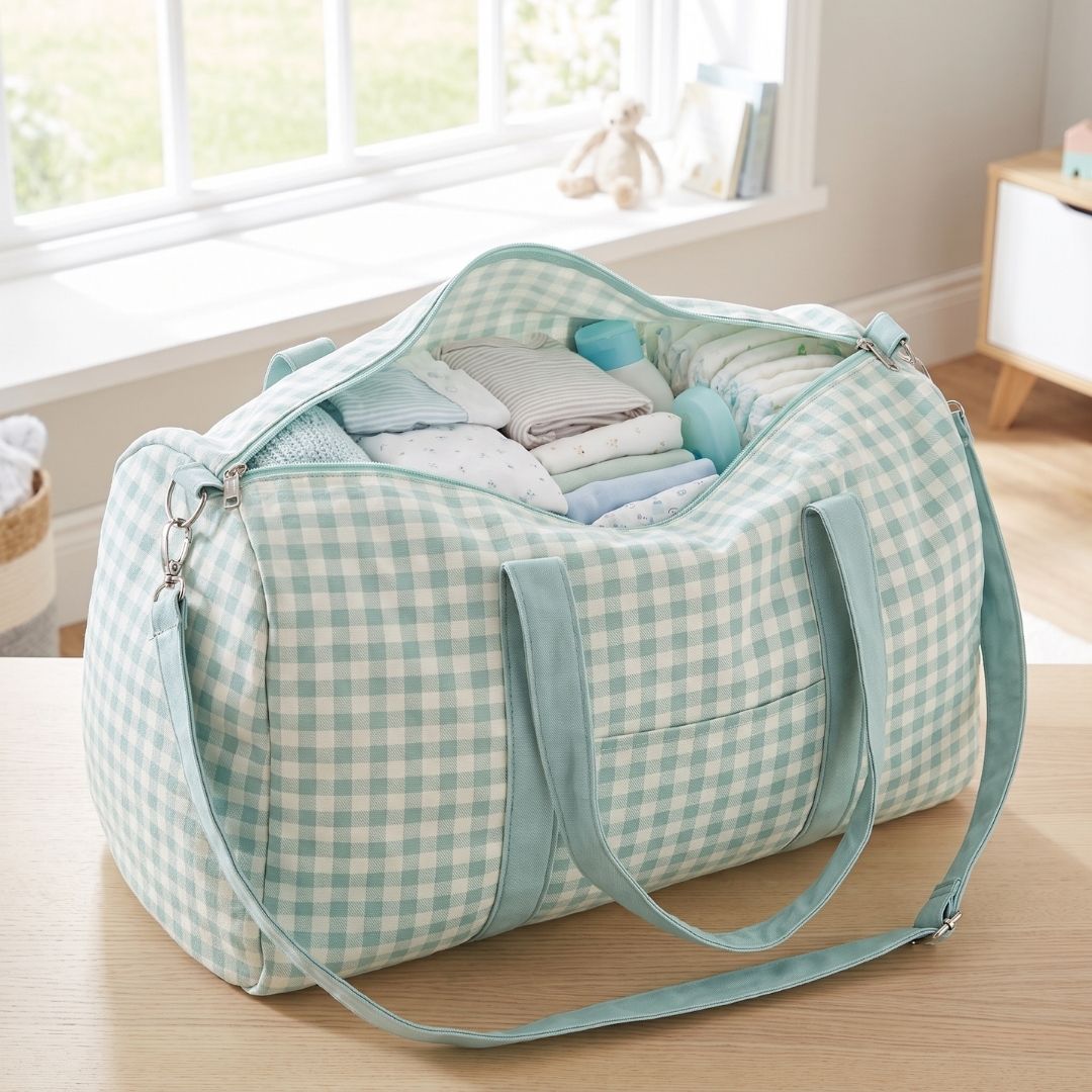 2 Bolsa maternal Vichy Verde Agua - Imagen 1