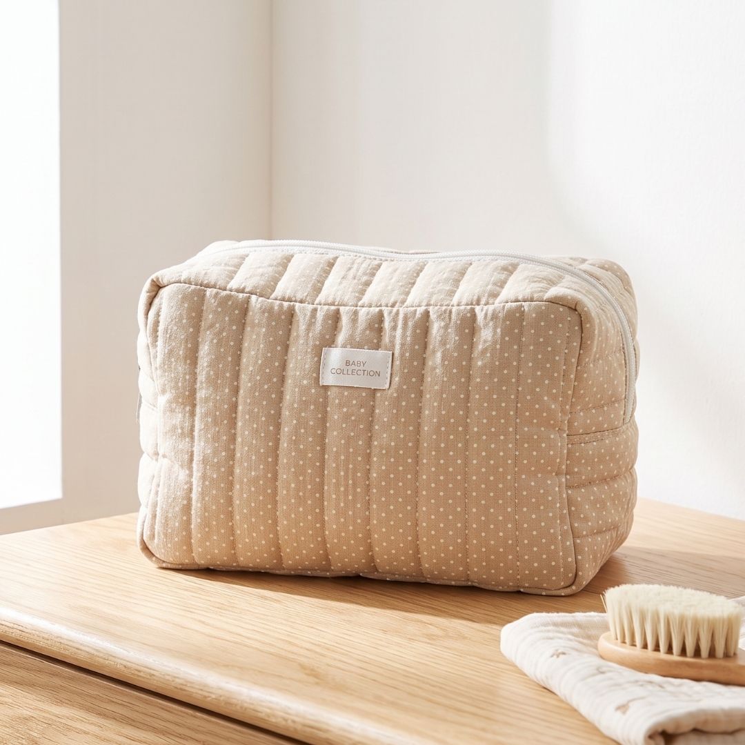 9 Neceser de Algodón Beige con topos blancos - Imagen 1