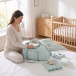 Bolsa maternal  con rayas Verde Agua - Imagen 2