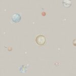 Papel pintado infantil sistema solar gris topo