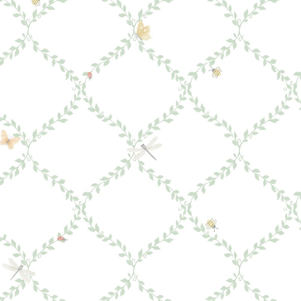 Diseño sin título - 2026-09-25T091544.000 Papel pintado infantil mariposas y abejas verde - Imagen 1