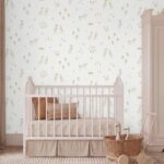 Papel pintado infantil ocas y flores blanco - Imagen 2