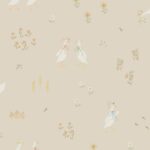 Papel pintado infantil ocas y flores beige