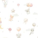 Papel pintado infantil aventura en globo rosa