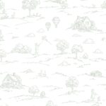 Papel pintado infantil pueblo campestre verde