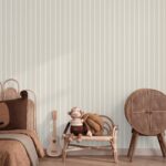 Papel pintado infantil beige con rayas blancas - Imagen 2