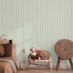Papel pintado infantil verde con rayas blancas - Imagen 2