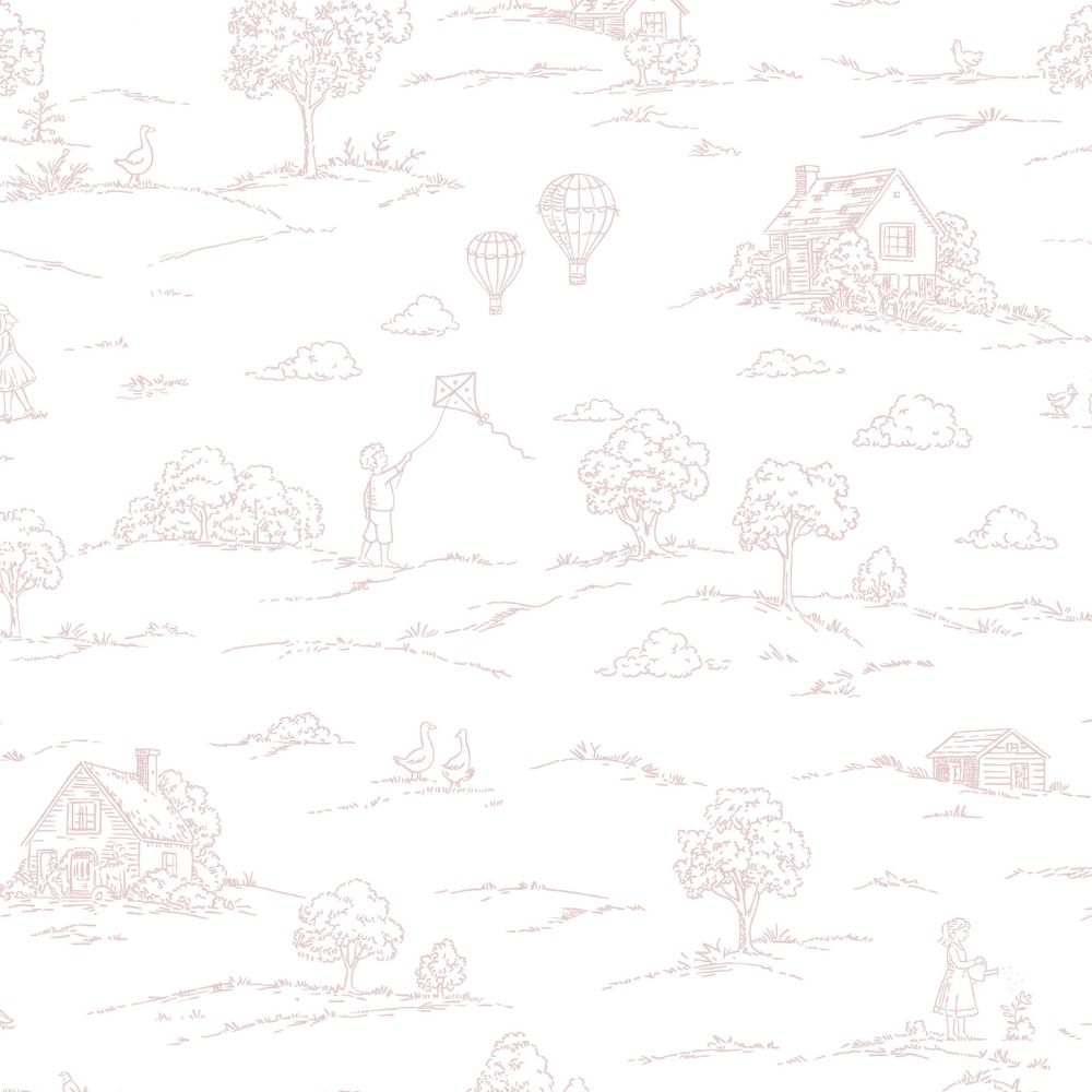 Diseño sin título (86) Papel pintado infantil pueblo campestre rosa - Imagen 1