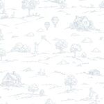Papel pintado infantil pueblo campestre azul