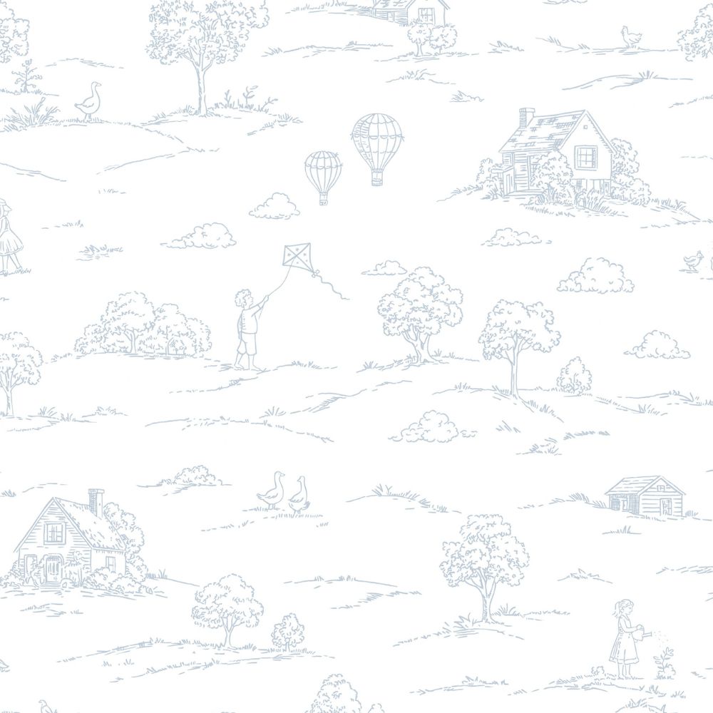 Diseño sin título (88) Papel pintado infantil pueblo campestre azul - Imagen 1
