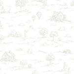 Papel pintado infantil pueblo campestre gris topo