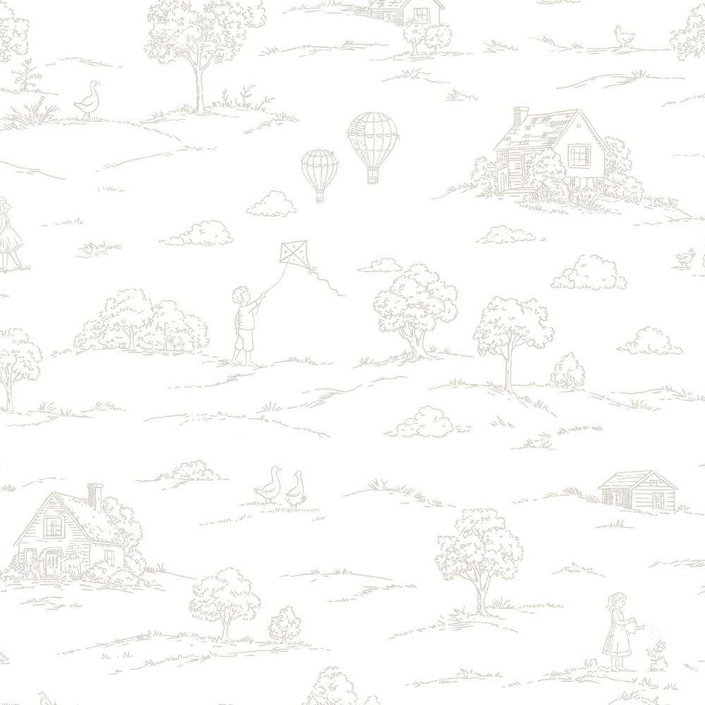 Diseño sin título (90) Papel pintado infantil pueblo campestre gris topo - Imagen 1
