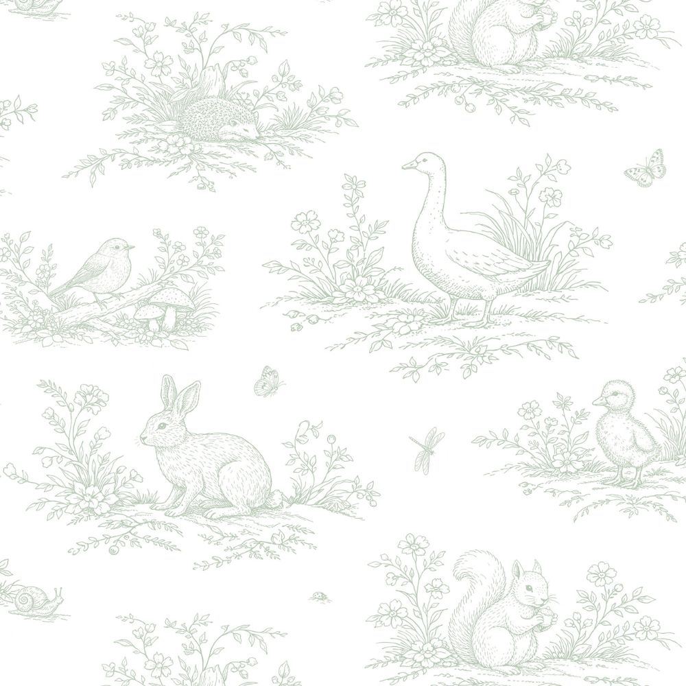 Diseño sin título (92) Papel pintado infantil animales del bosque verde - Imagen 1